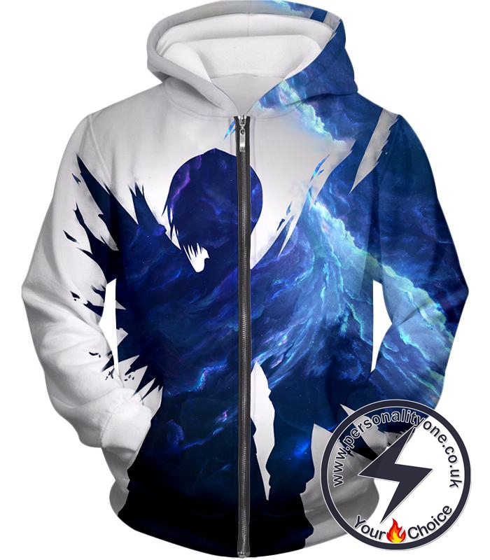 Tokyo Ghoul Cool Blue Shaded Ghoul Touka Kirishima White Zip Up Hoodie